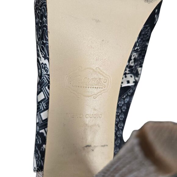 Hale Bob Tan Black Heels Sz 10 M Peep Toe Slingback Leather Outsole - Picture 16 of 16